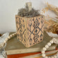 Handmade Reclaimed Wood Light Orange Block Pumpkin with Stamped Tribal Details