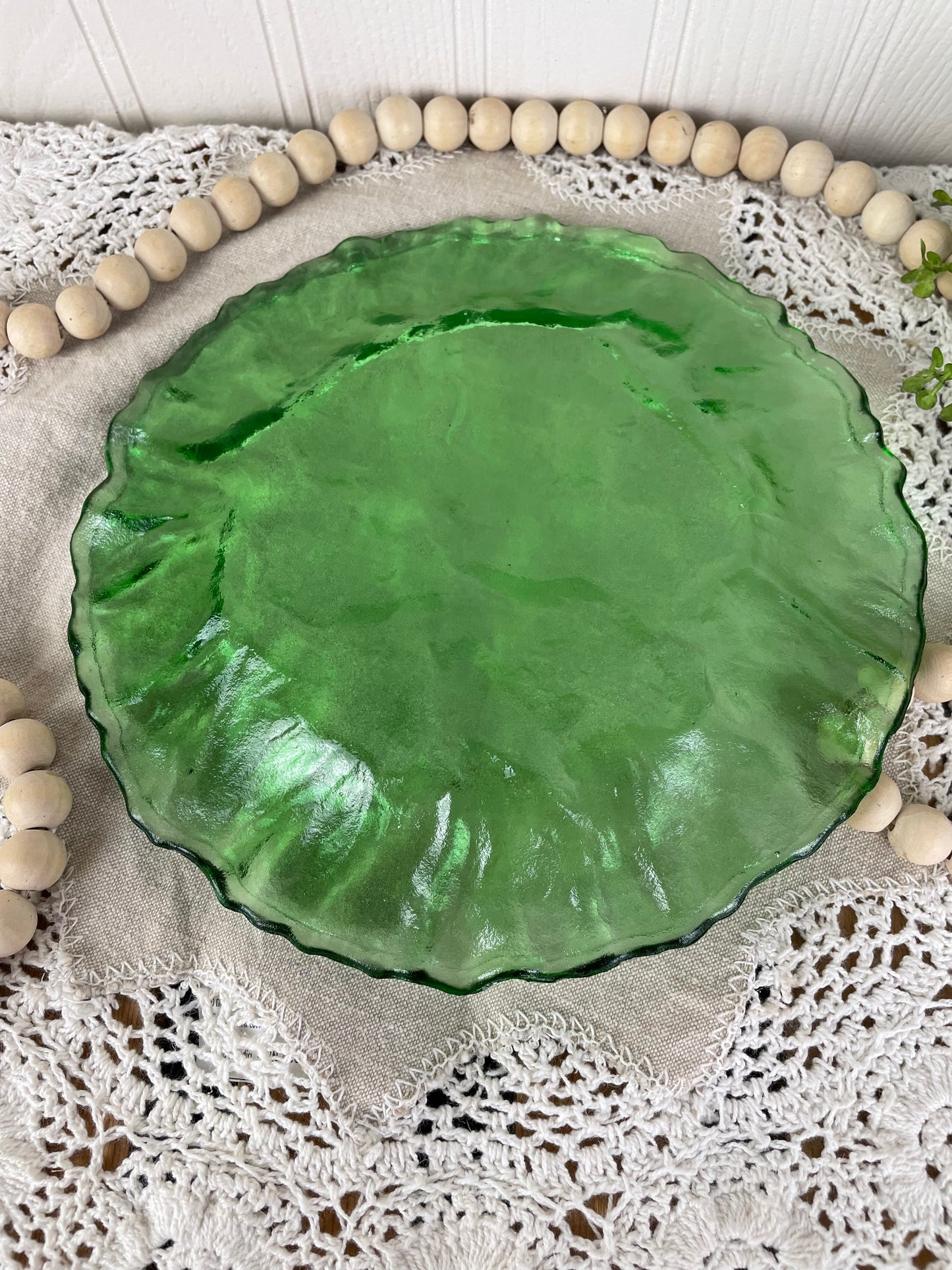 Vintage Morgantown Crinkle Green Glass Lunch Plate