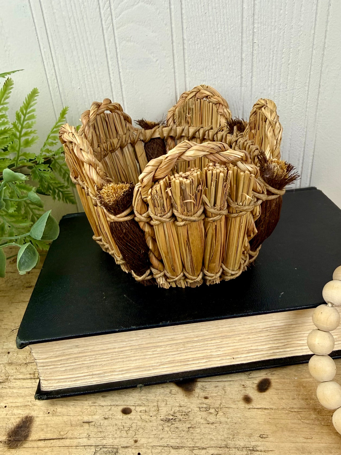 Vintage Handmade Small Basket with Scalloped Rim