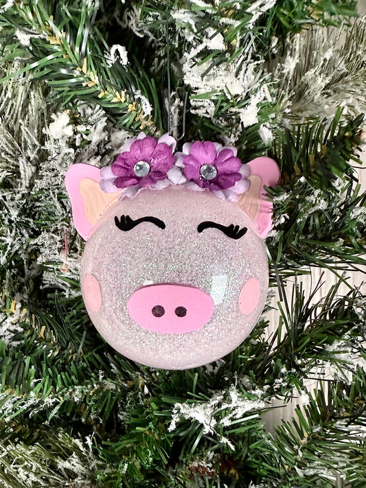 Handmade Glitter Pig Ornament- D
