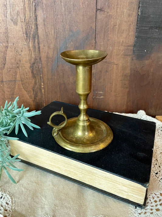 Vintage Solid Brass Candleholder with Drip Plate