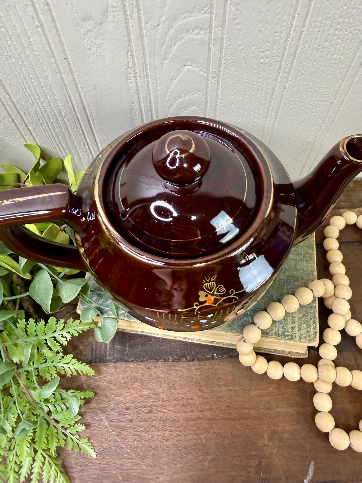 Vintage Japanese Moriage Redware Teapot