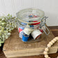 Vintage Glass Clasp Jar with Thread Spools