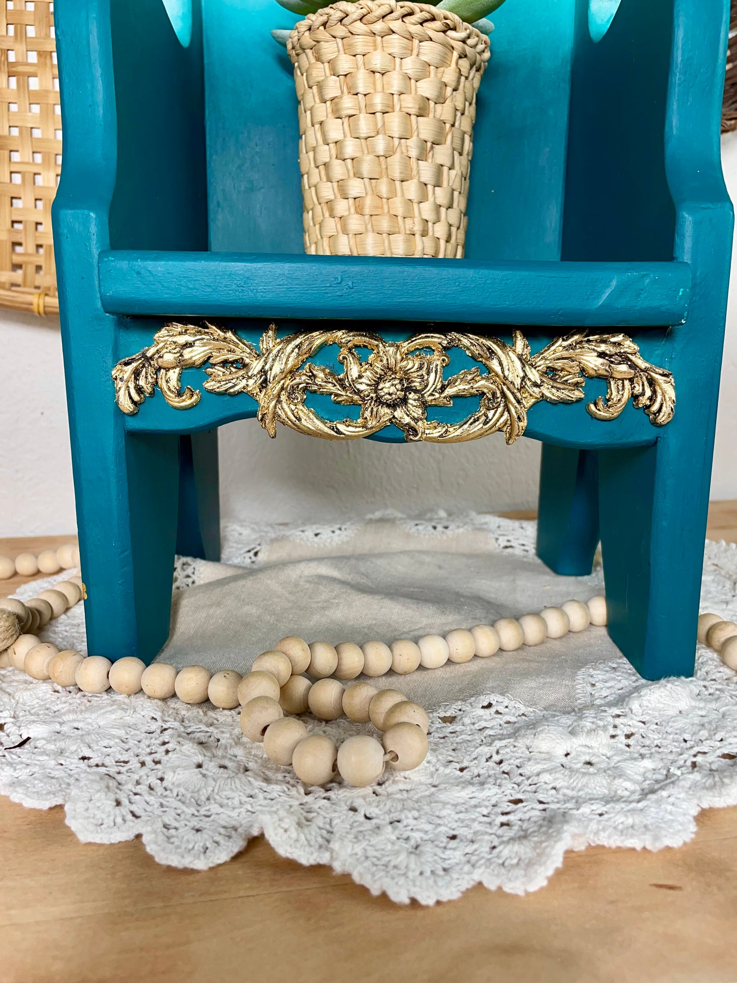 Hand Painted Ombré Wooden Chair Plant Holder with Gold Details