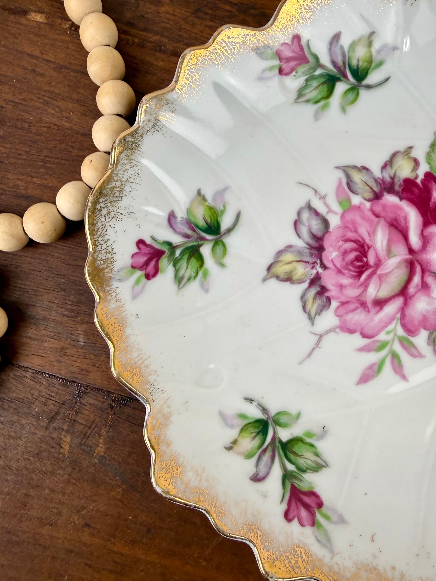 Vintage Japanese Porcelain Plate with Hand Painted Roses