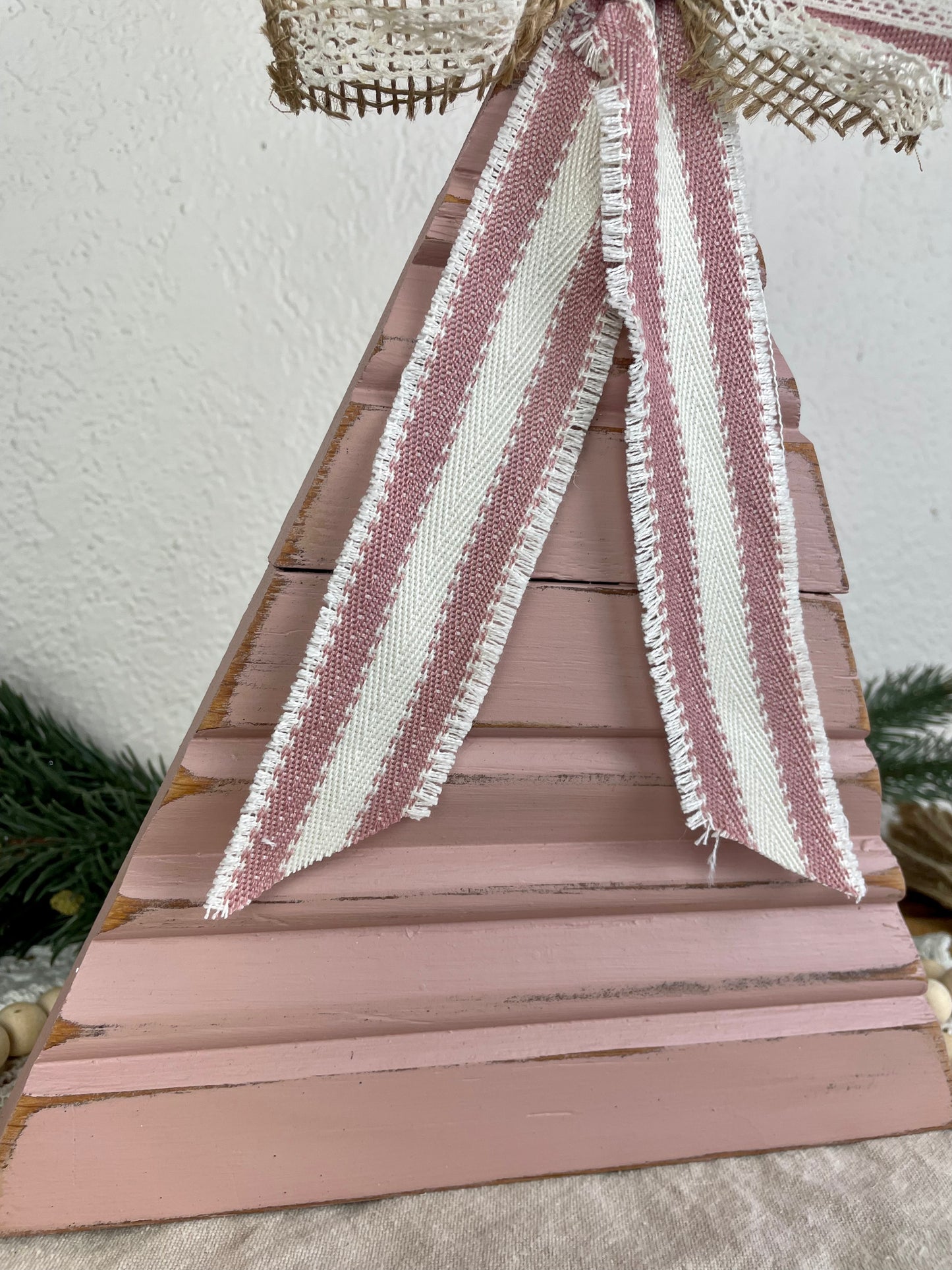 Upcycled Vintage Trim Pink Large Christmas Tree with Handmade Bow