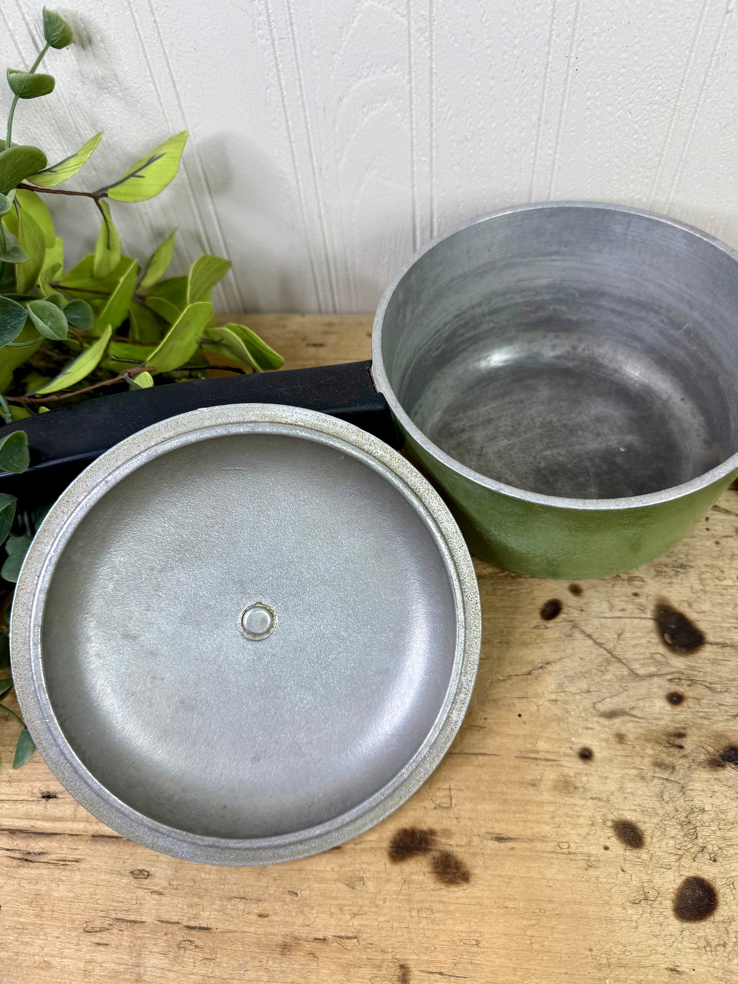 Vintage Mid-Century Club Aluminum Avocado Green Saucepan