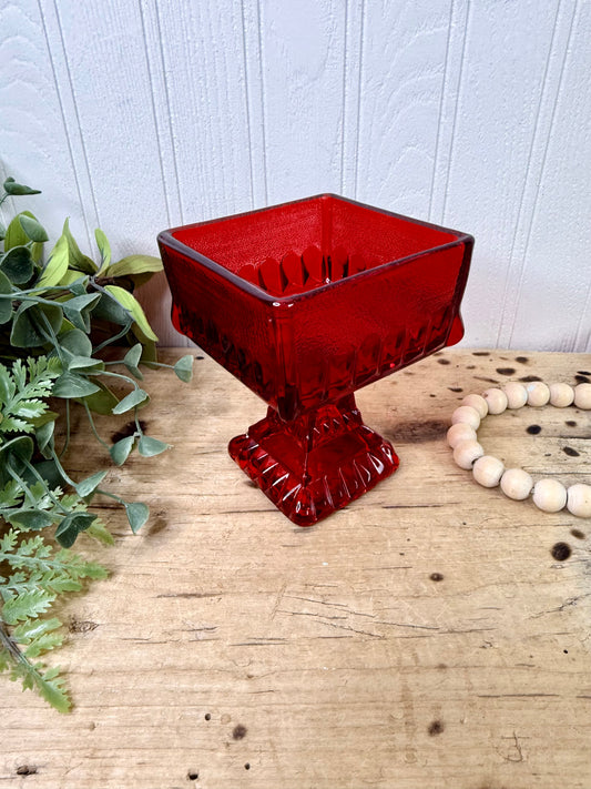Vintage Jeannette Glass Square Pedestal Wedding Bowl Candy Dish