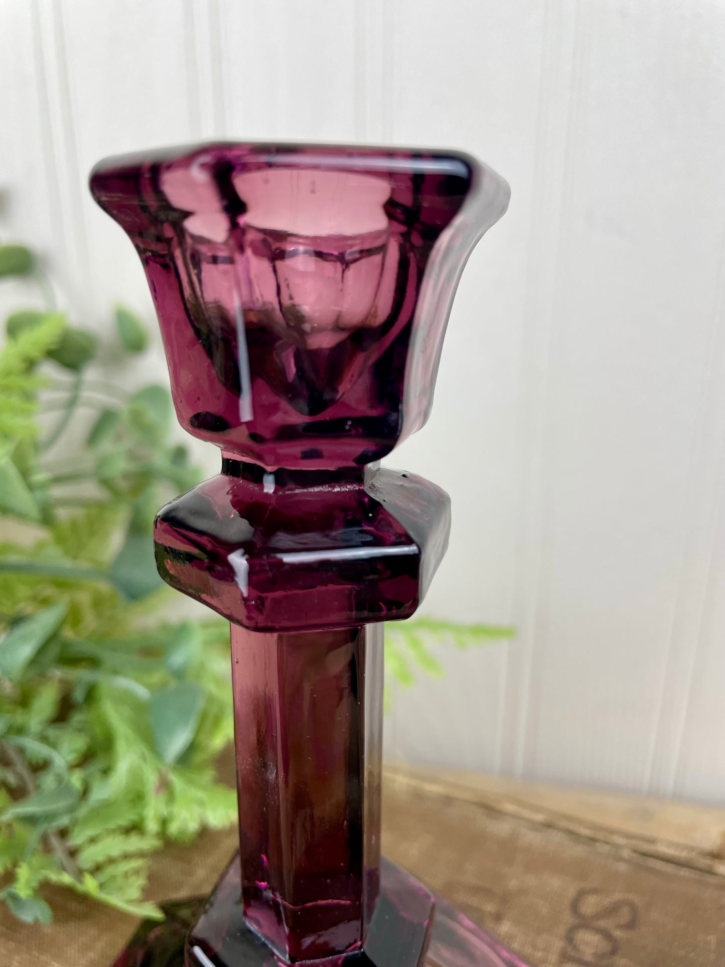 Vintage Amethyst Glass Candlestick