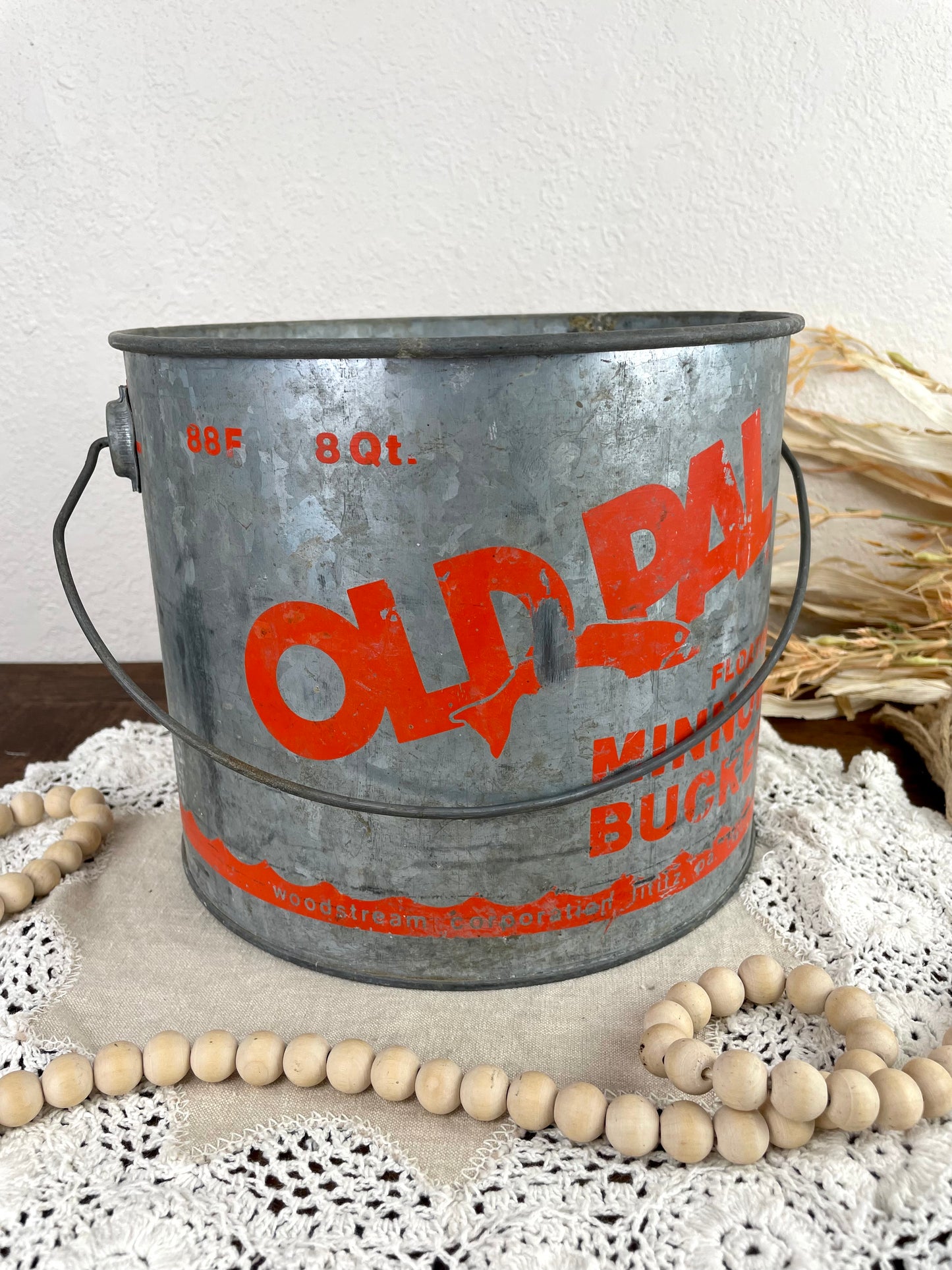 Vintage “Old Pal” Galvanized Minnow Bucket