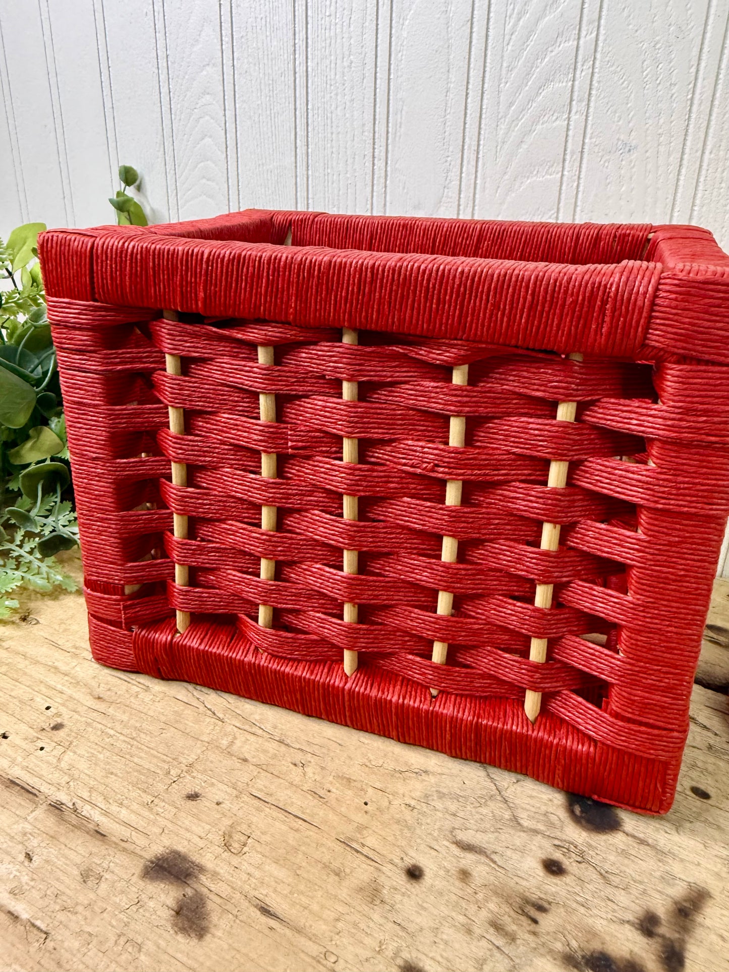 Vintage Rectangular Red Storage Basket