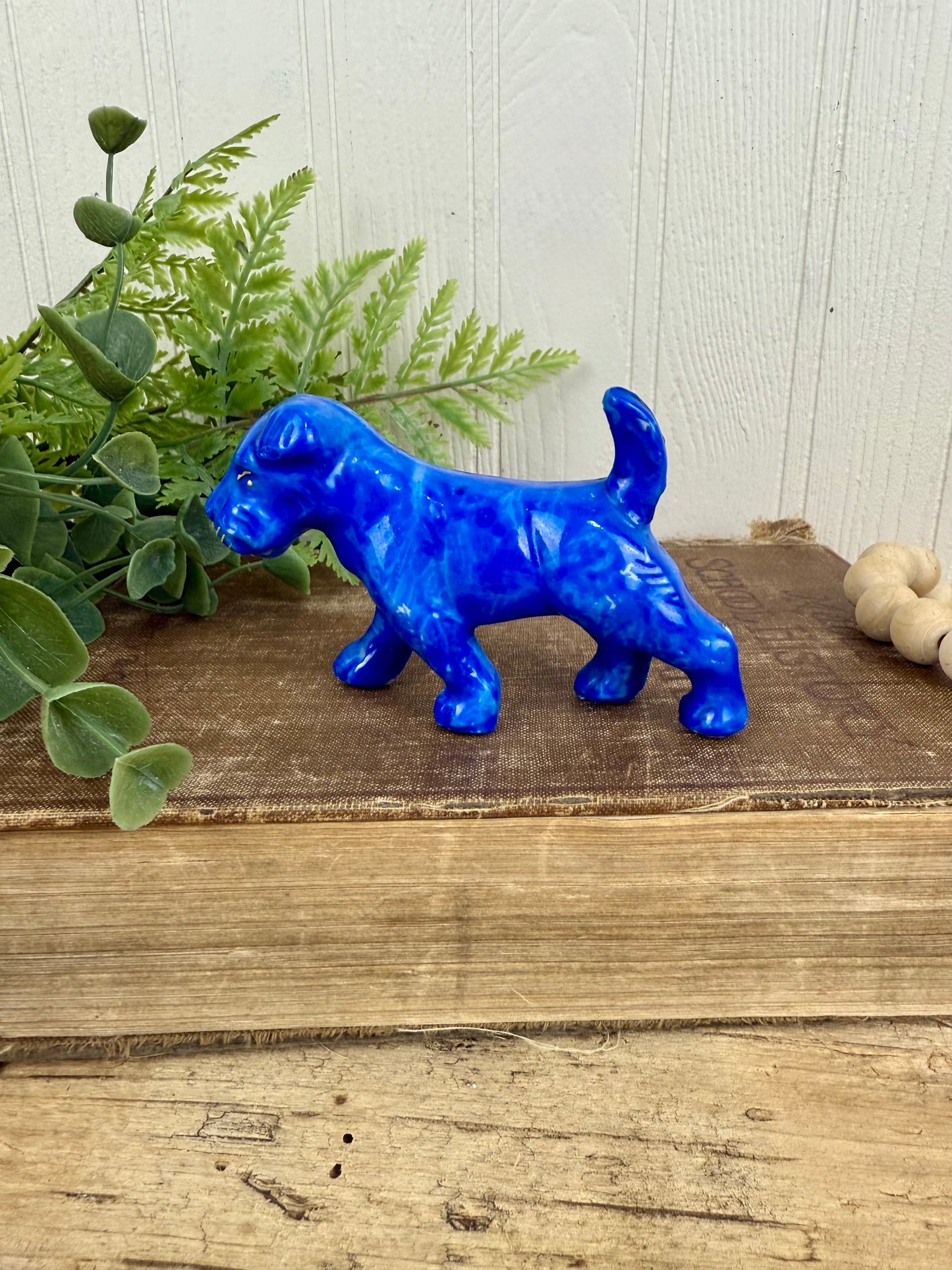 Vintage Miniature Blue Dog Porcelain Figurine
