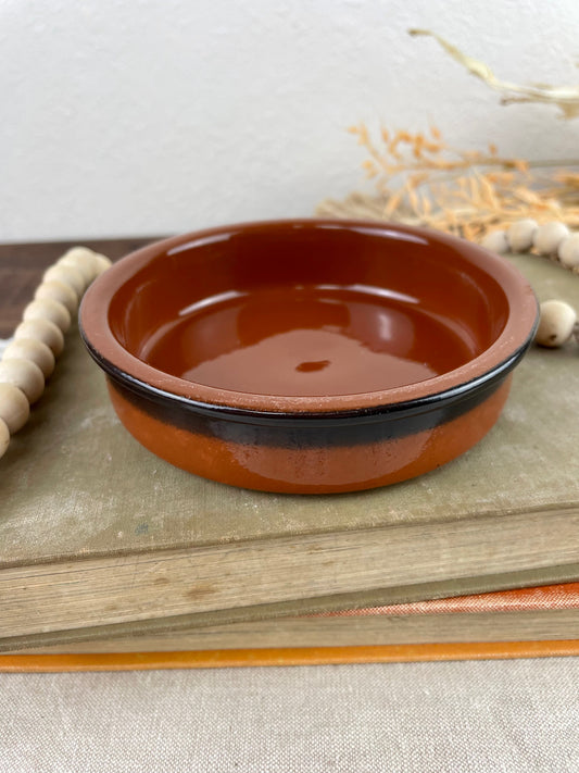 Vintage Terra Cotta Trinket Dish with Dark Brown Rim