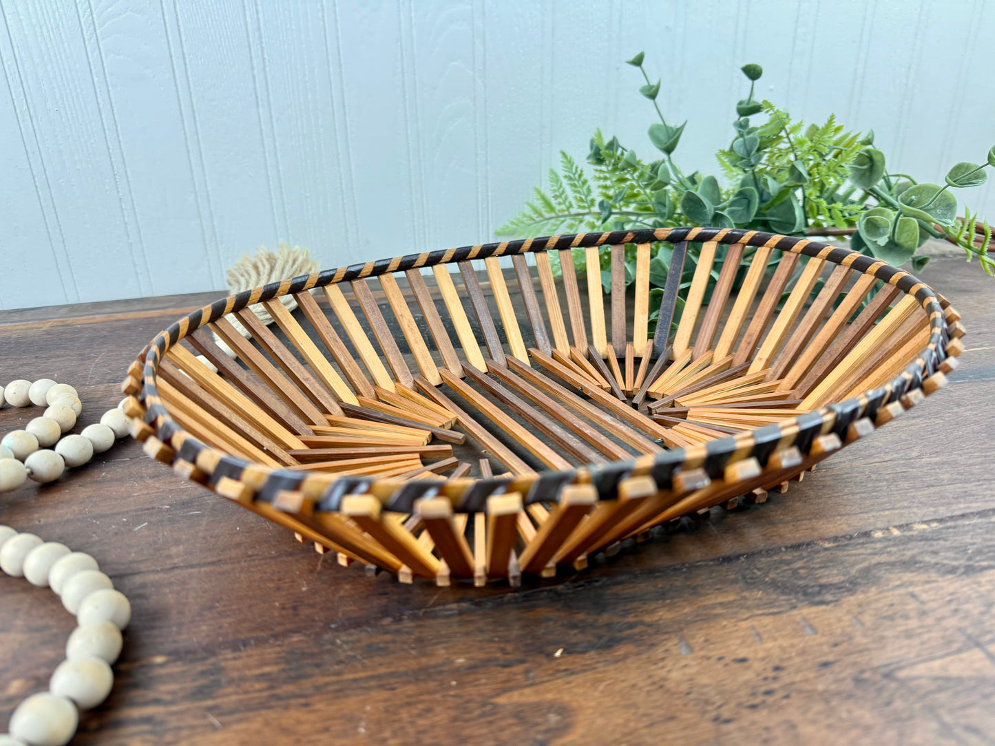 Vintage Mid-Century Bamboo Slat Basket