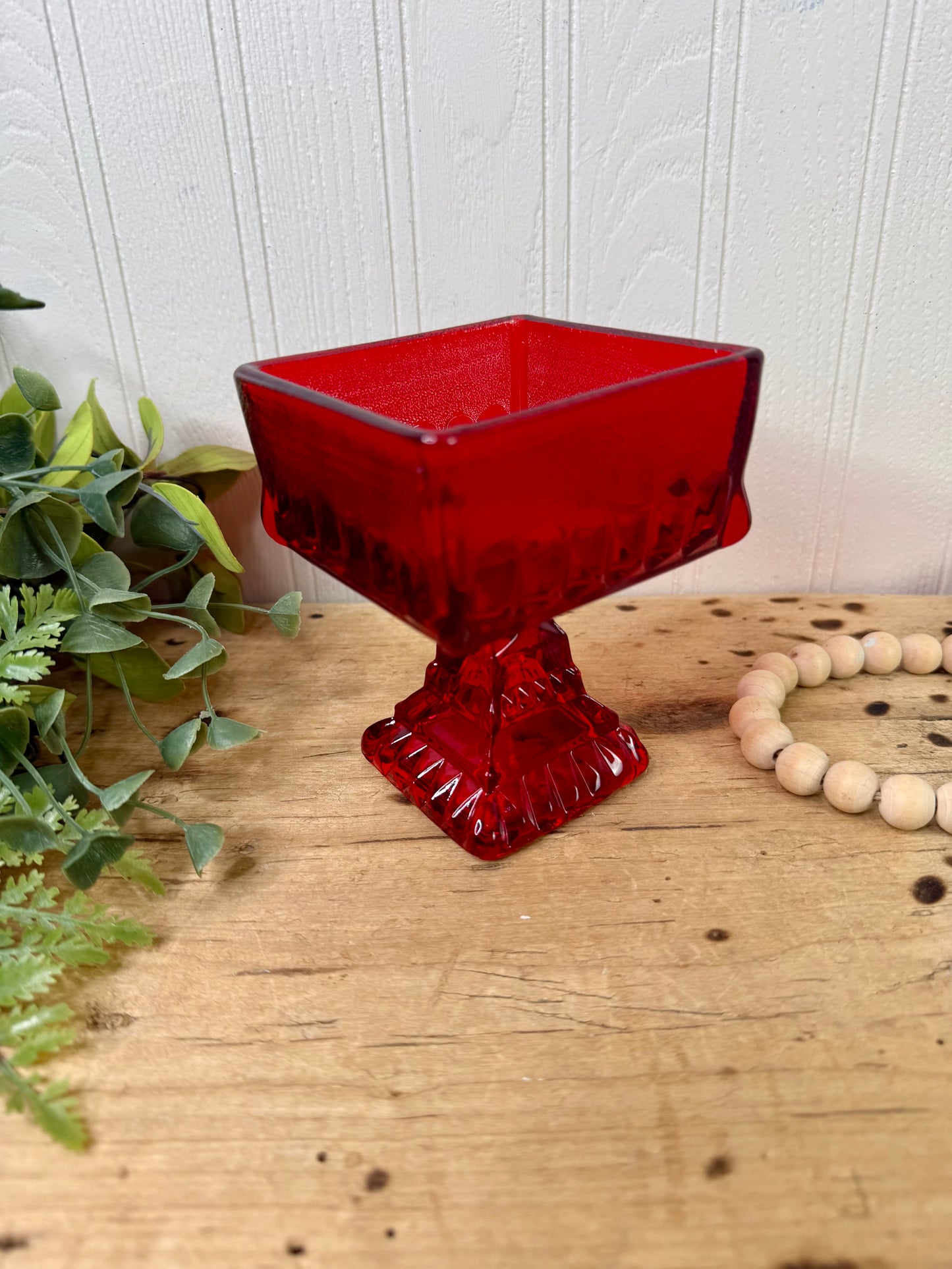 Vintage Jeannette Glass Square Pedestal Wedding Bowl Candy Dish