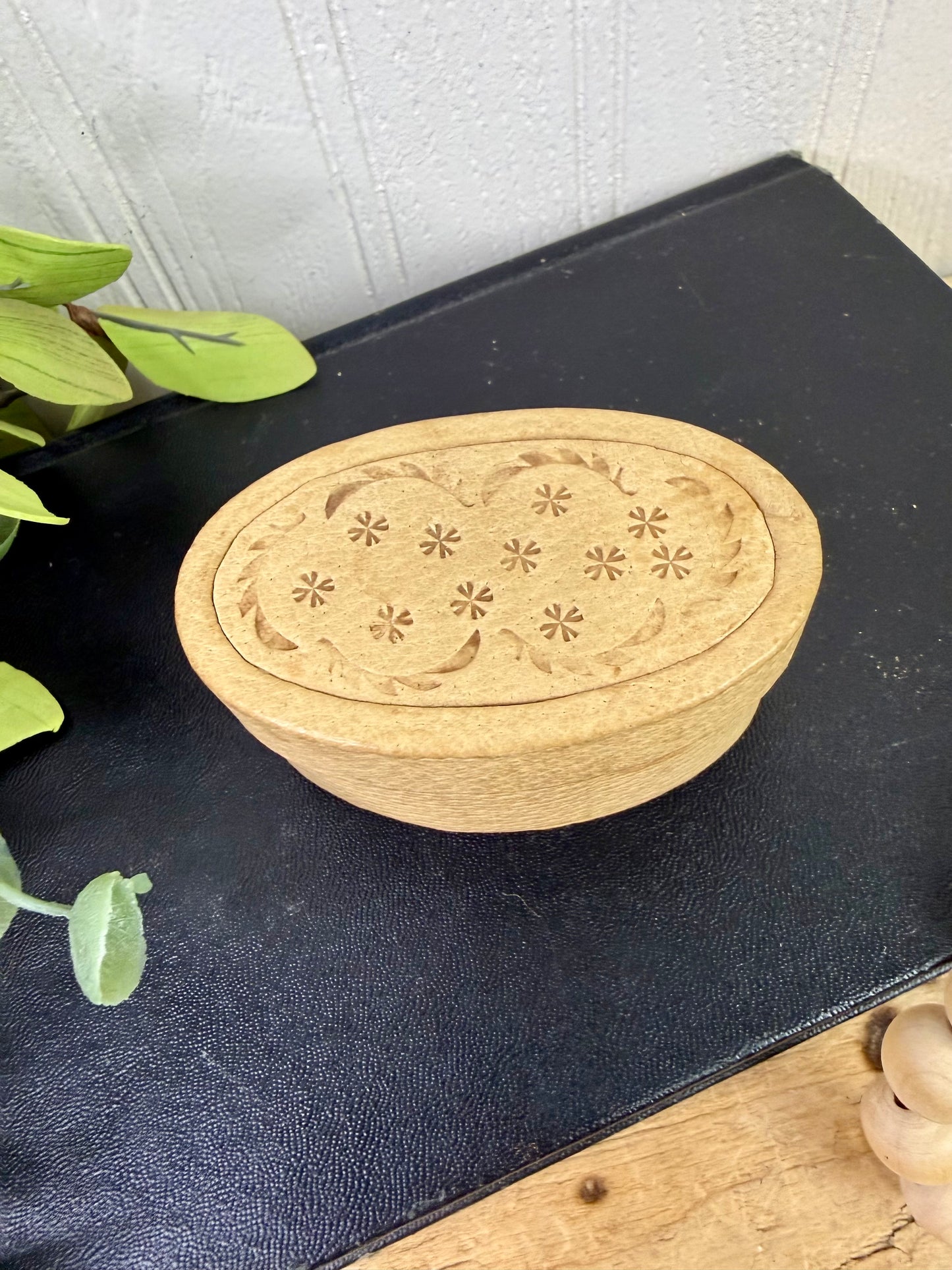 Vintage Handmade Latvian Leather Trinket Box