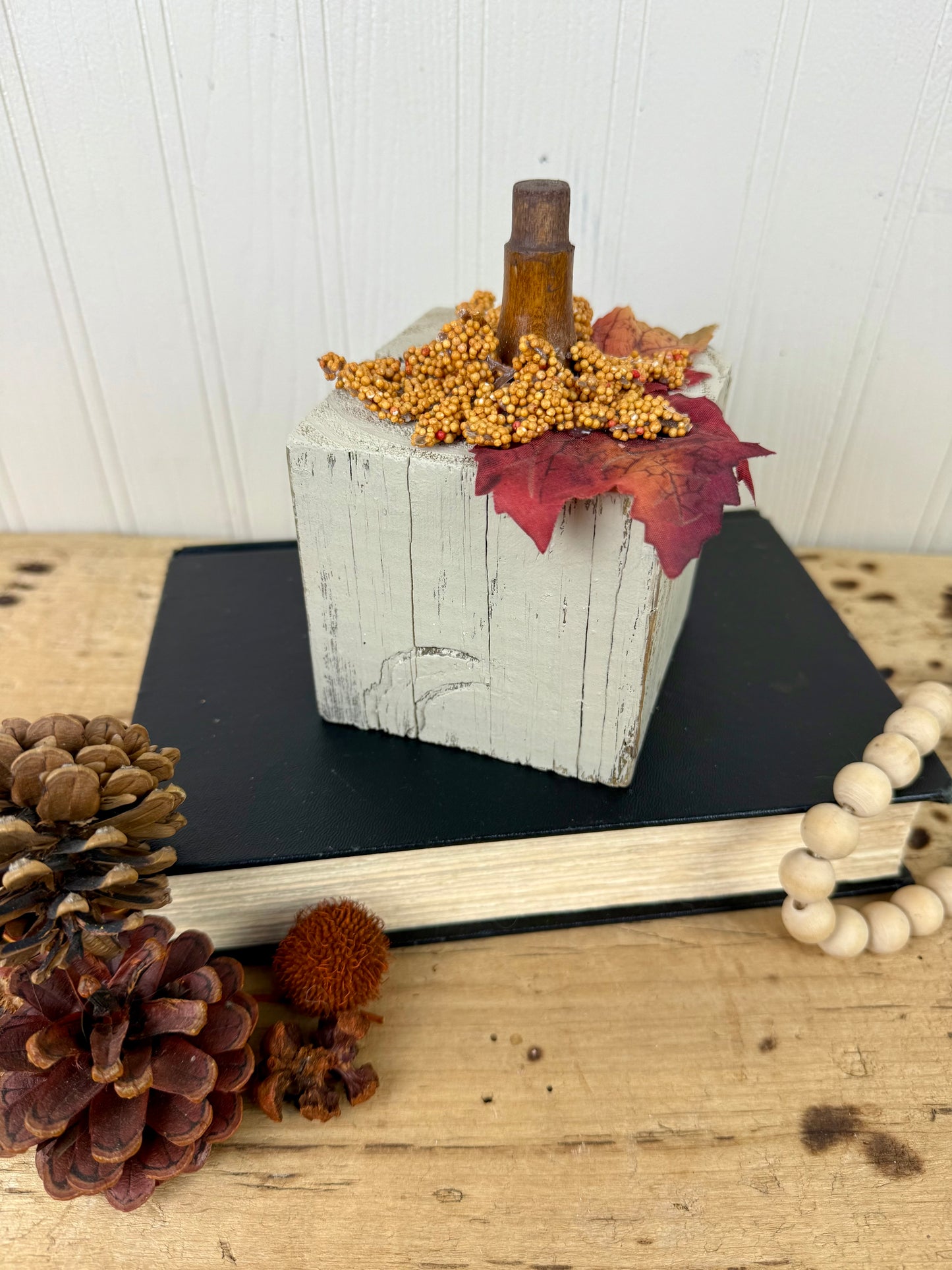 Handmade Reclaimed Wood Beige Block Pumpkin