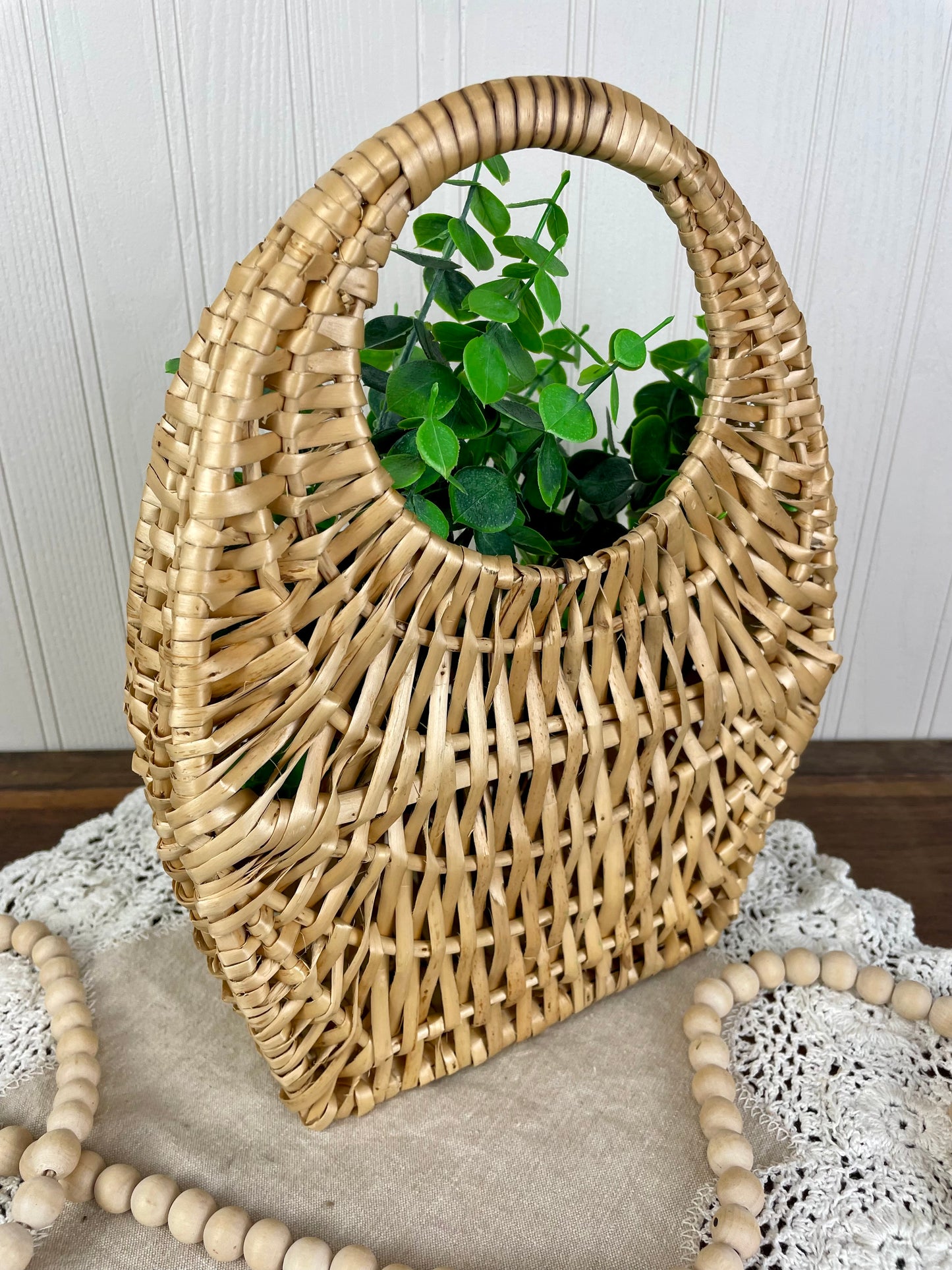 Vintage Hanging Wall Basket with Greenery