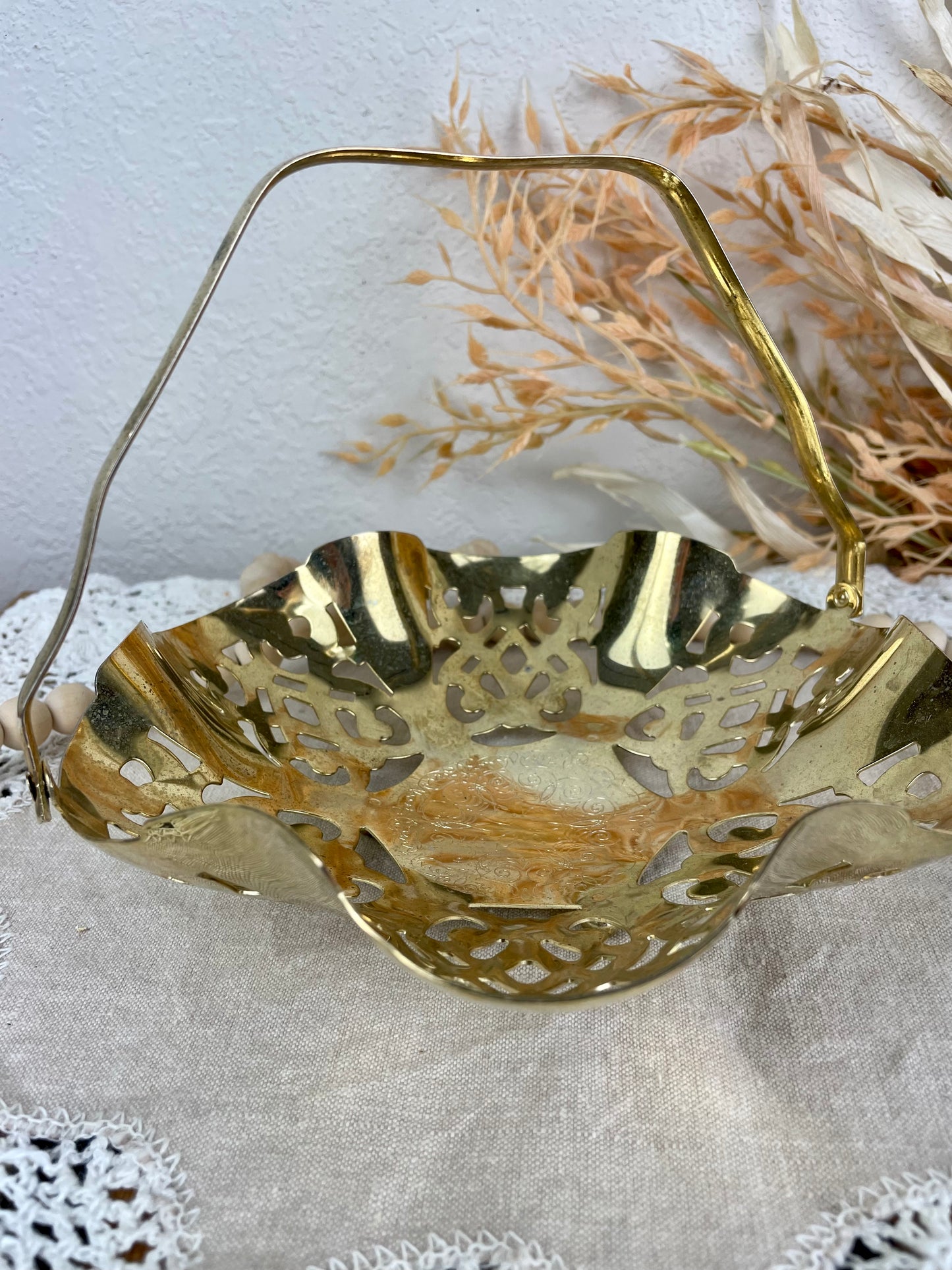 Vintage Footed Gold Silverplate Candy Basket