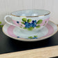 Vintage Hand Painted Blue Floral & Pink Striped Nippon Teacup & Saucer Set