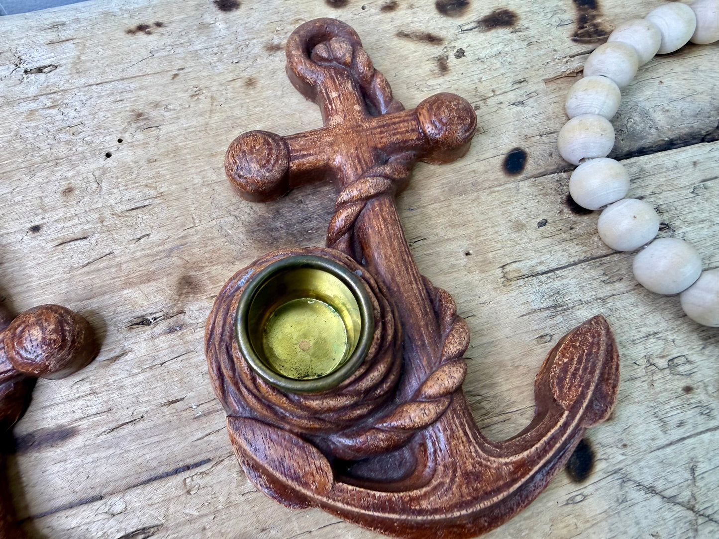 Vintage Syroco Wood Anchor Candle Holders