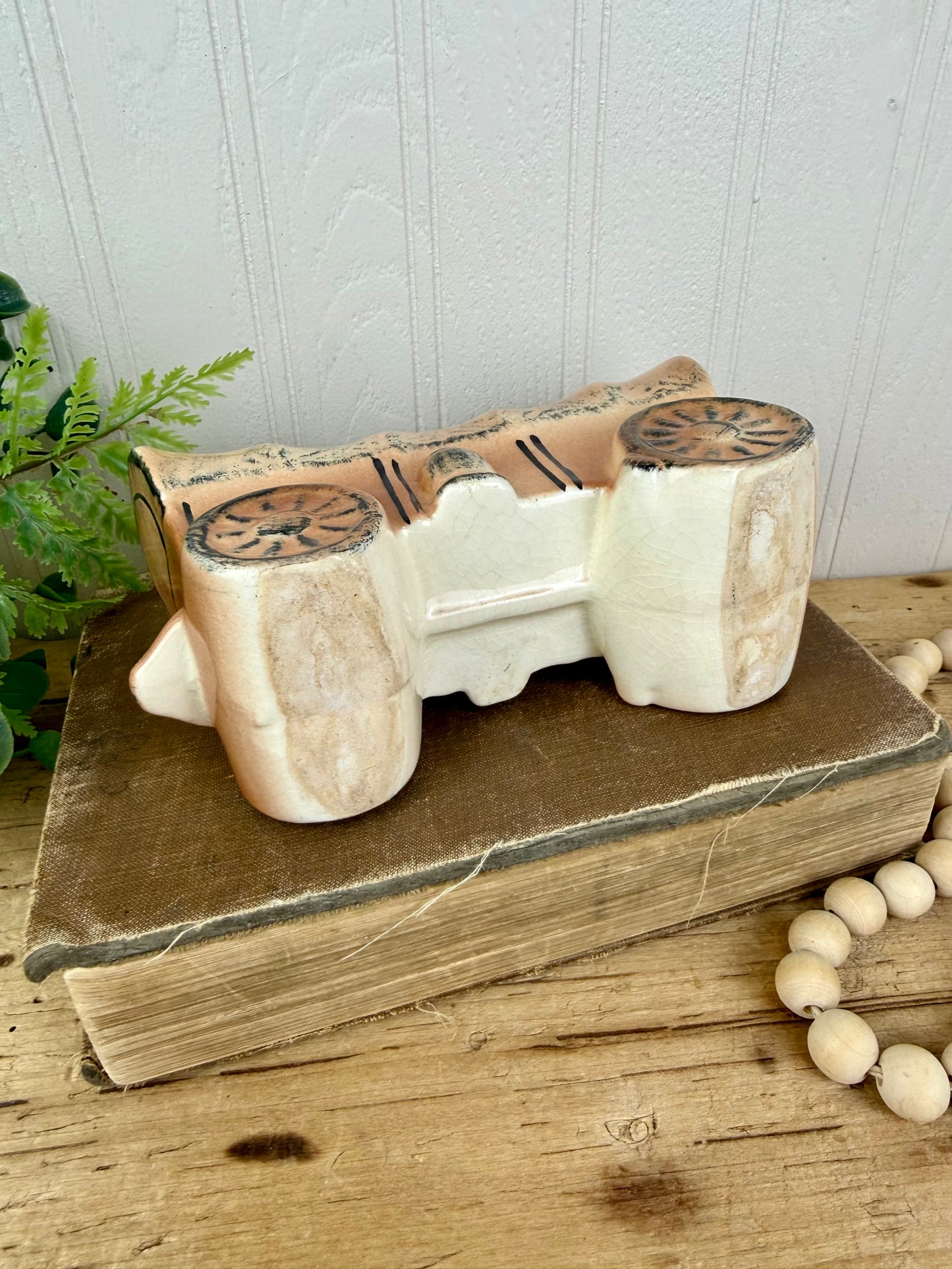 Vintage Ceramic Covered Wagon Planter