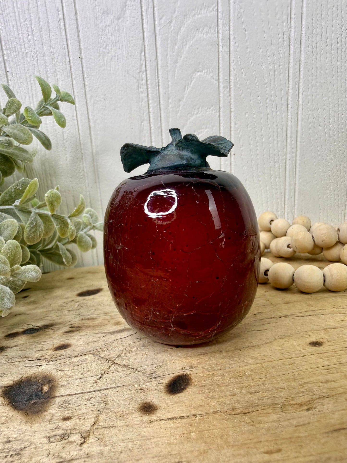 Vintage Crackle Art Glass Red Apple Figurine