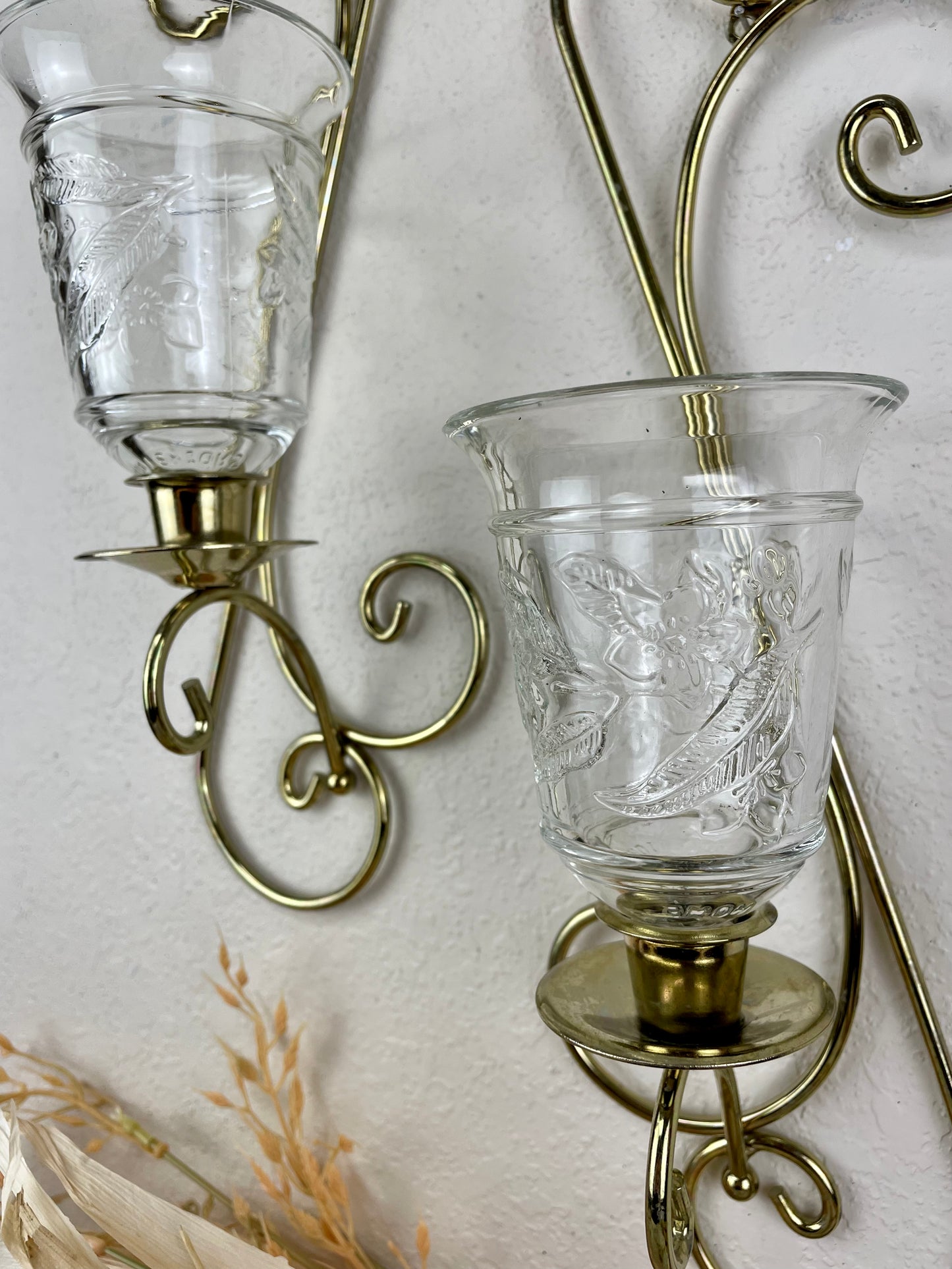 Vintage Home Interiors Brass Candle Sconce Set