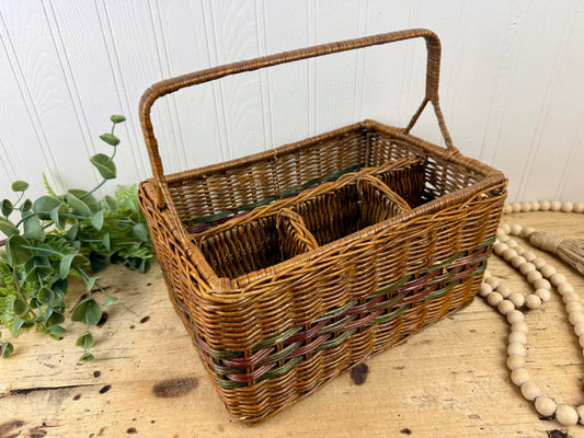 Vintage Divided Wicker Carrying Basket