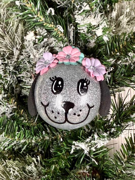 Handmade Glitter Dog Ornament- A