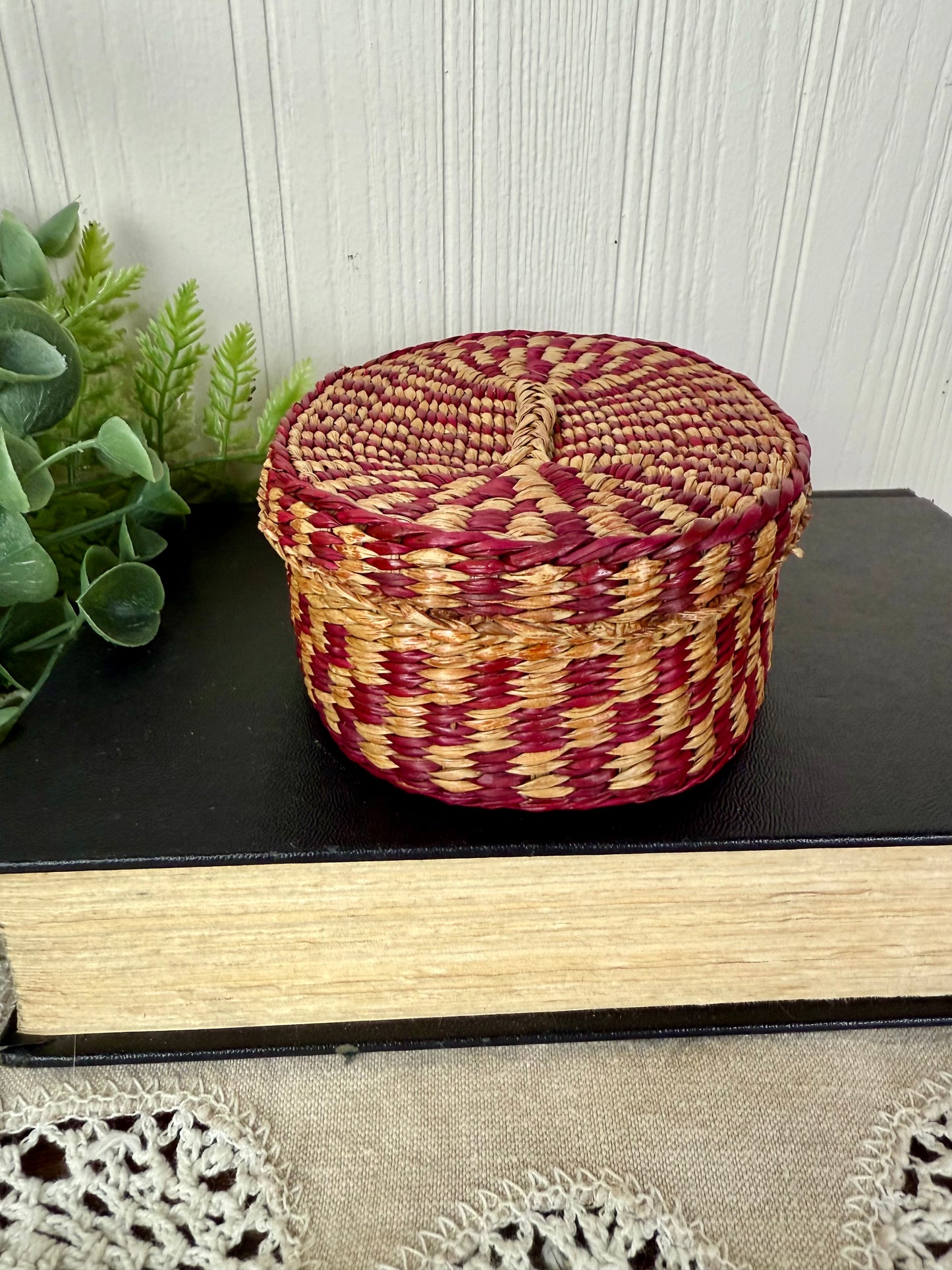 Vintage Miniature Seagrass Basket with Lid