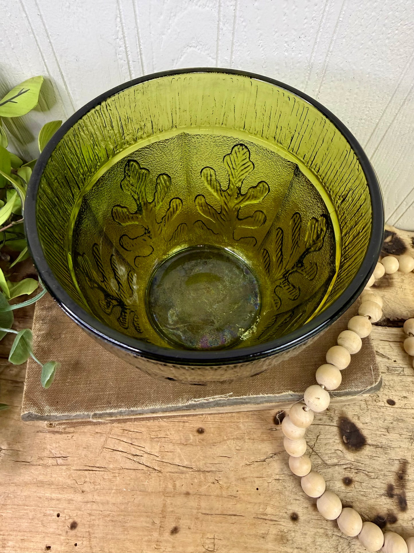 Vintage FTD Mid-Century Green Glass Planter
