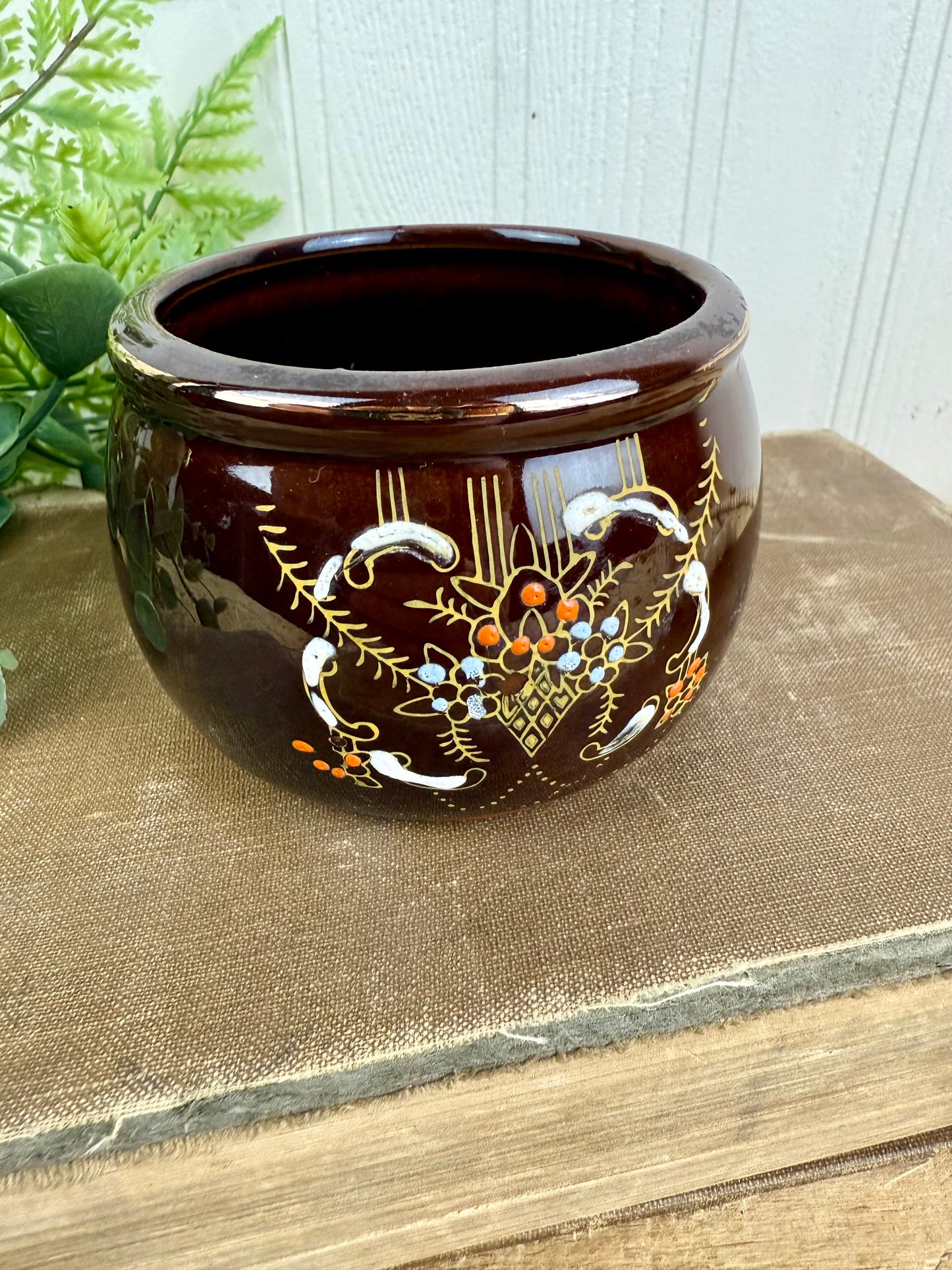 Vintage Japanese Moriage Redware Hand Painted Bowl