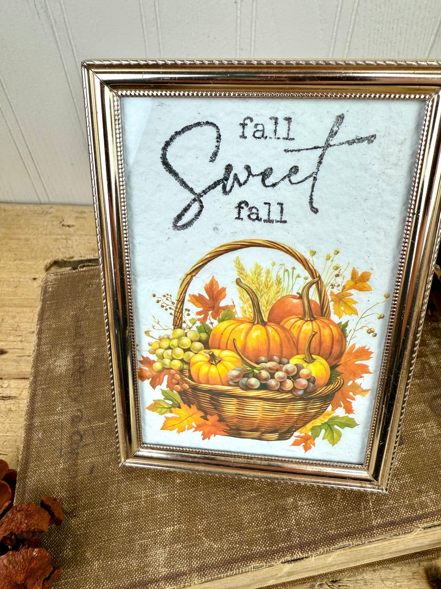 Handmade Fall Sweet Fall Art in Brass Frame