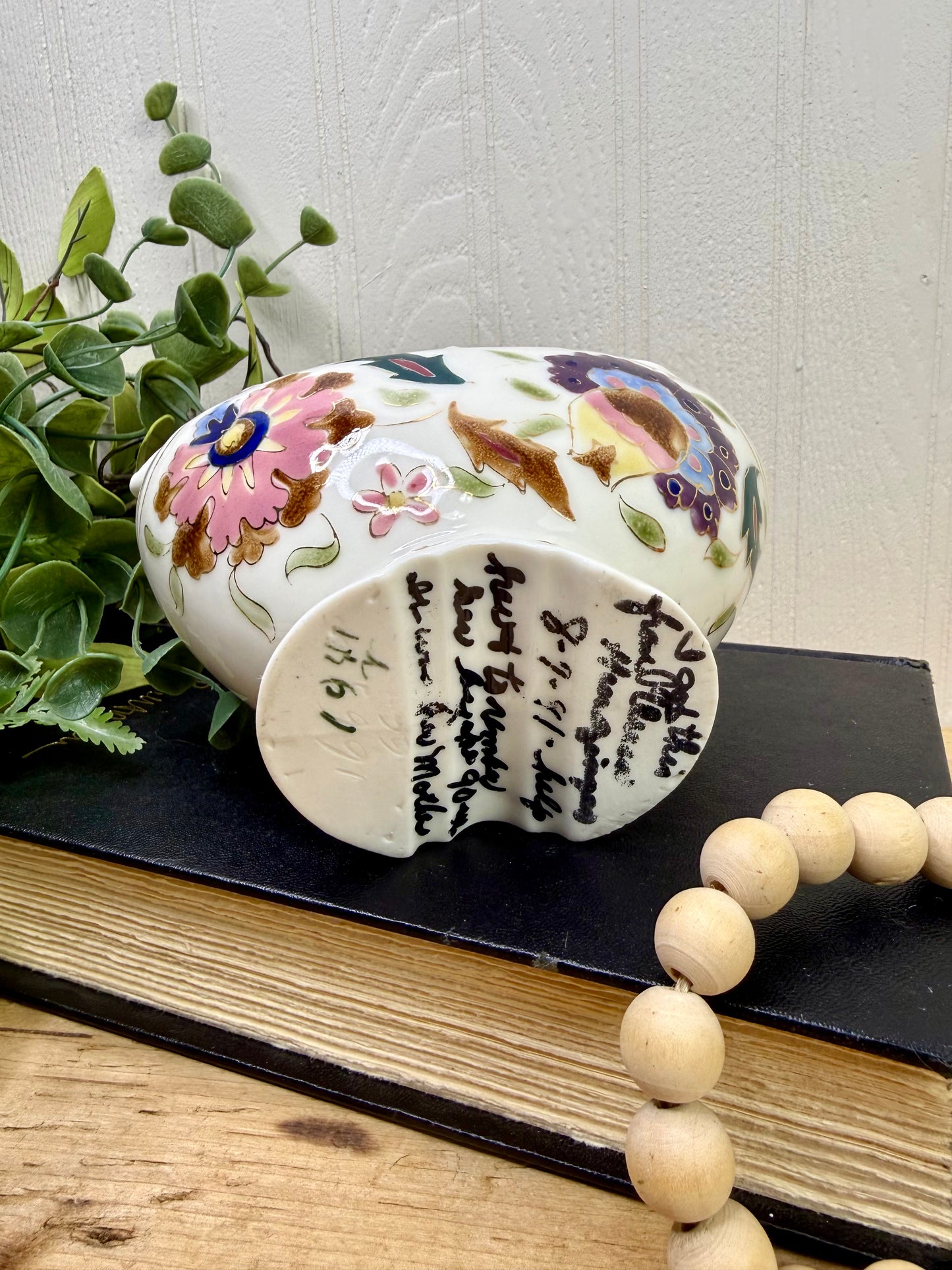 Vintage Porcelain Planter with Hand Painted Florals