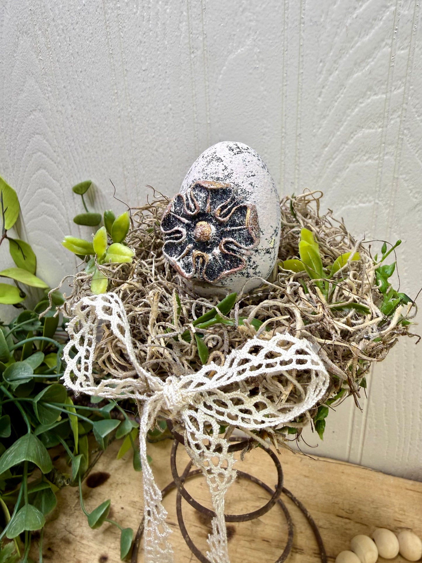 Handmade Rustic Bed Spring Nest with Light Pink Egg