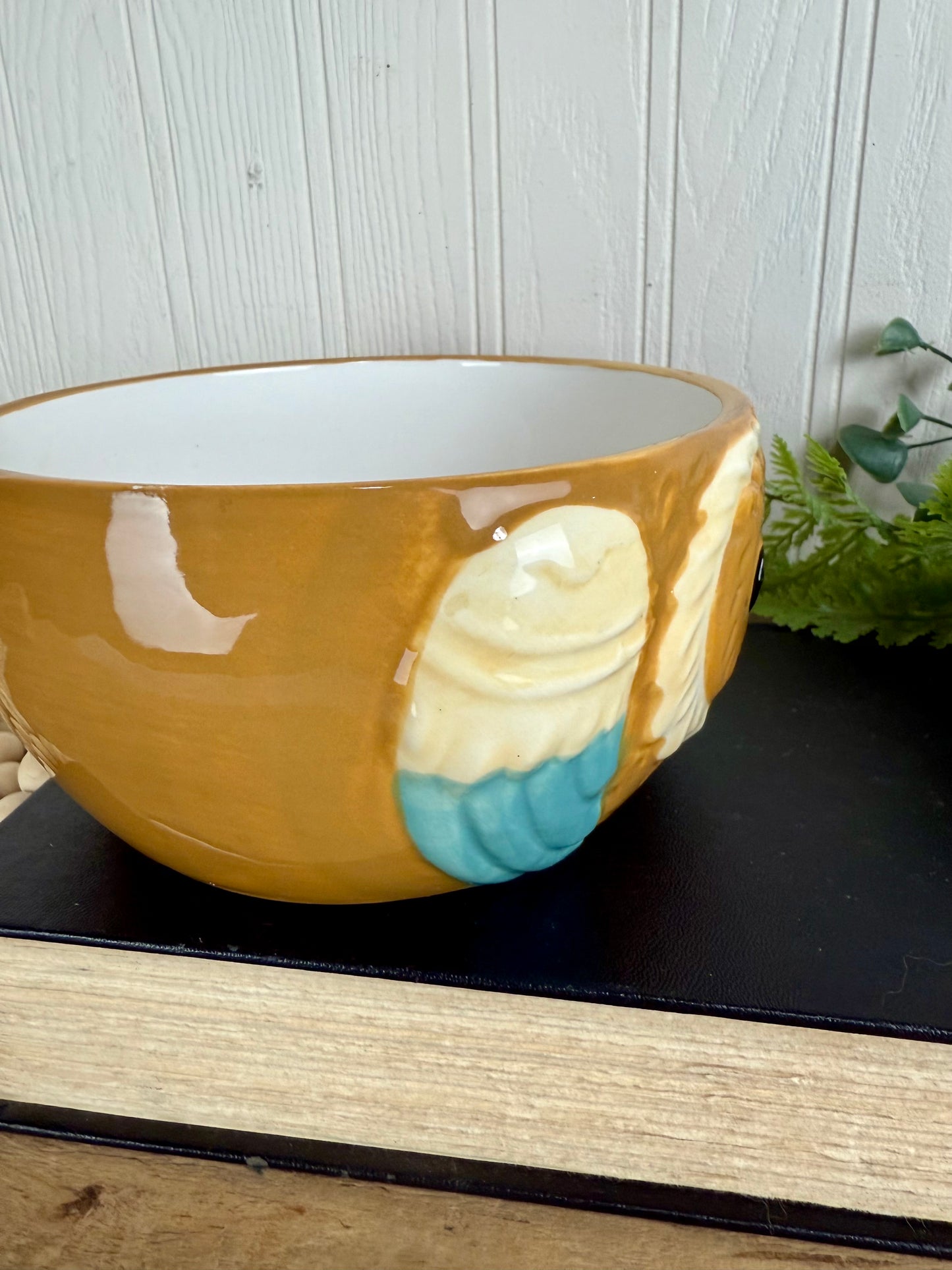 Retro Earthenware Owl Bowl