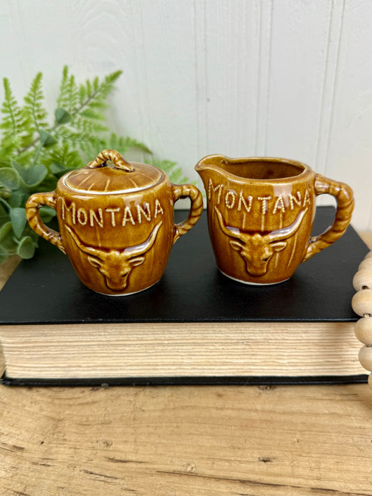 Vintage Porcelain Western Themed Sugar & Creamer Set