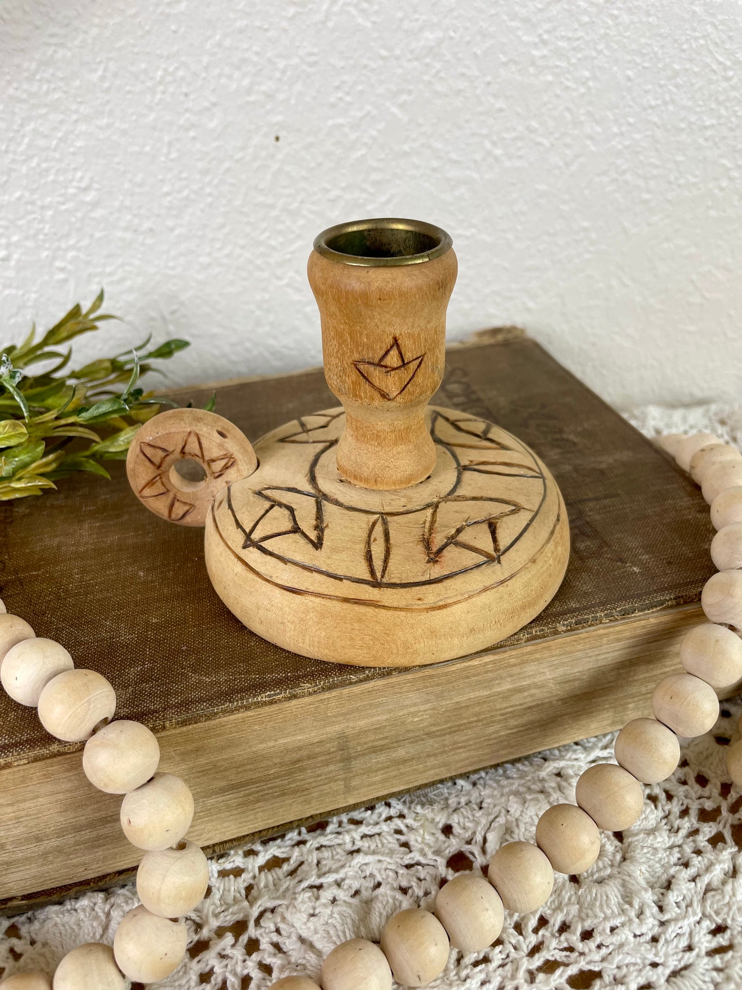 Vintage Handmade Wooden Candle Holder