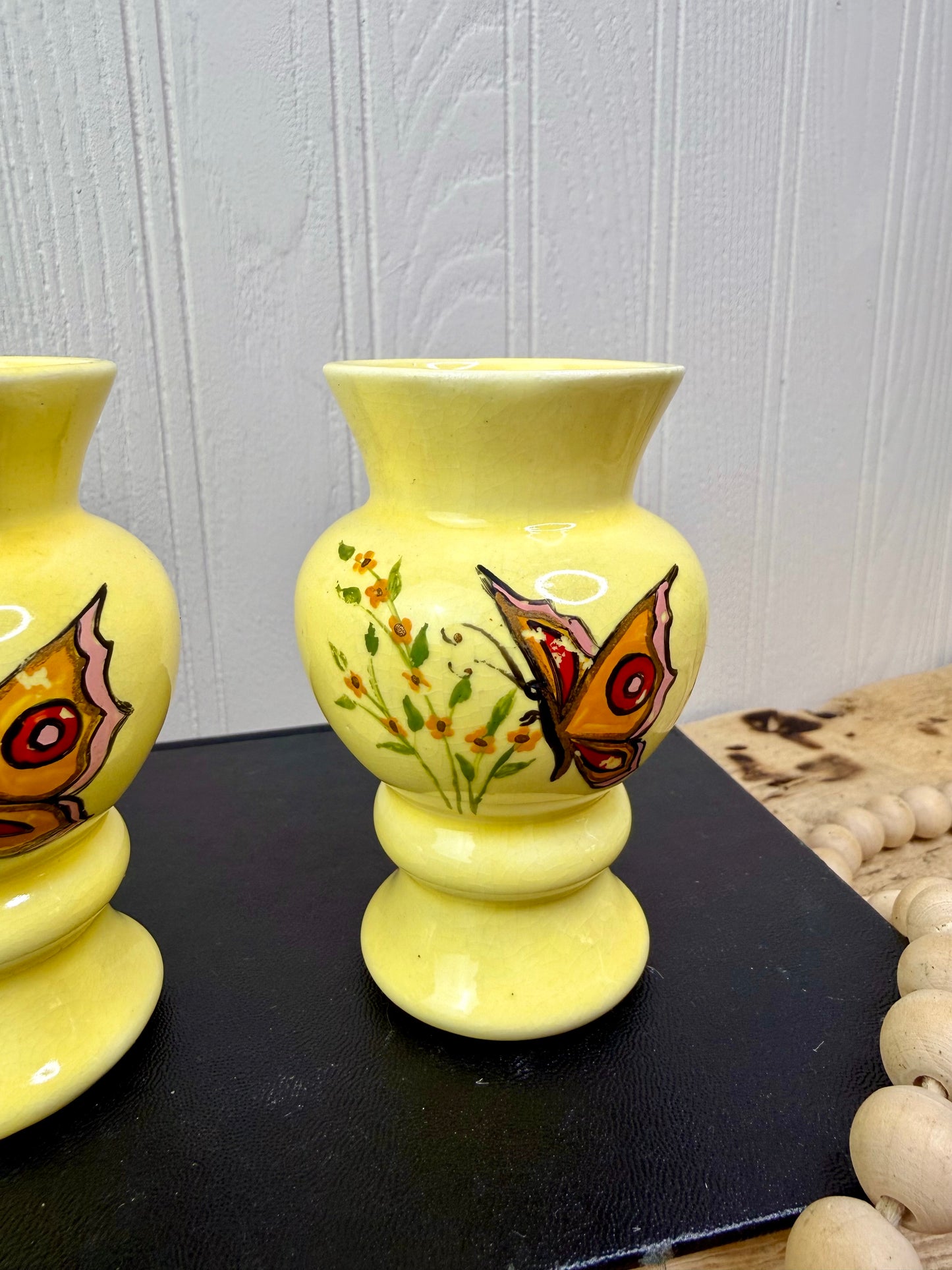Vintage Ceramic Mini Vase Set with Hand Painted Butterflies