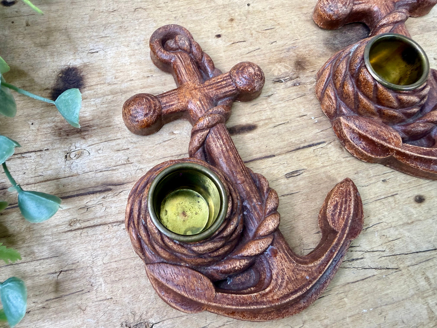 Vintage Syroco Wood Anchor Candle Holders