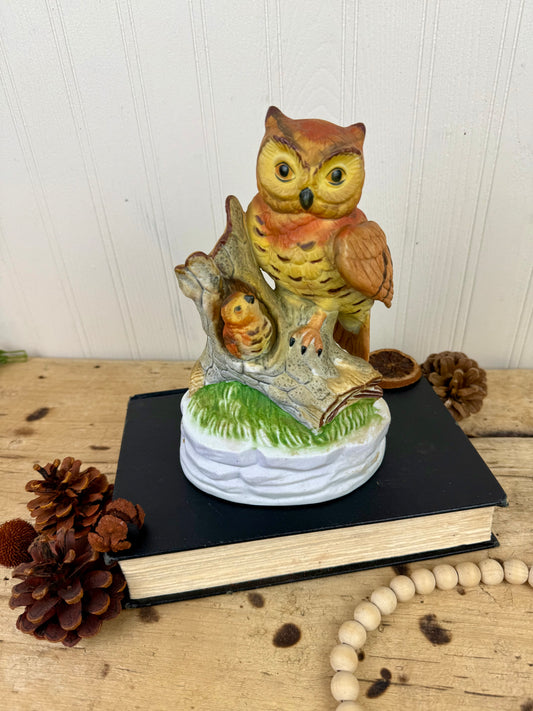 Vintage Ceramic Mama & Baby Owl Figurine