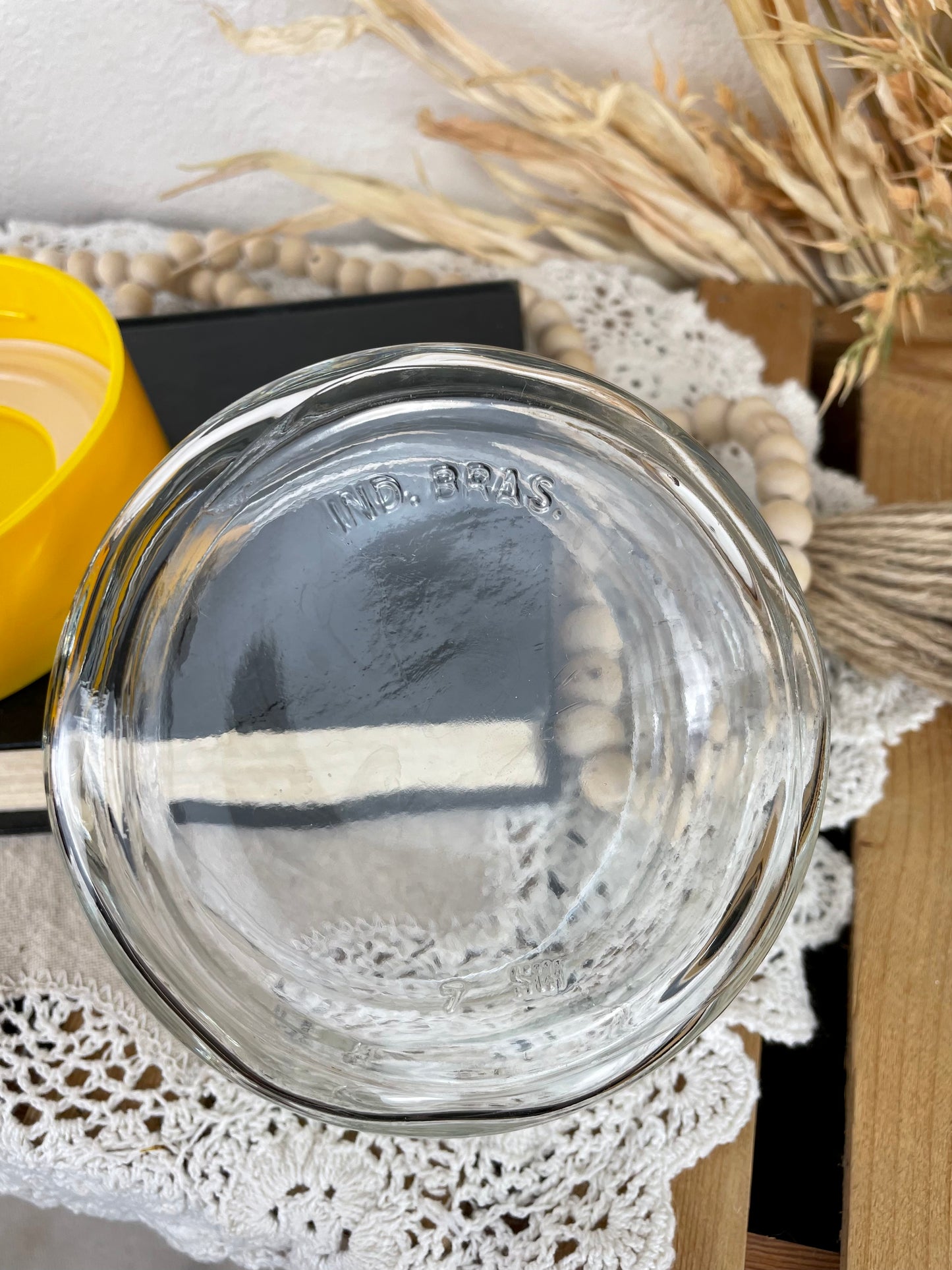 Vintage Glass Canister with Yellow Lid