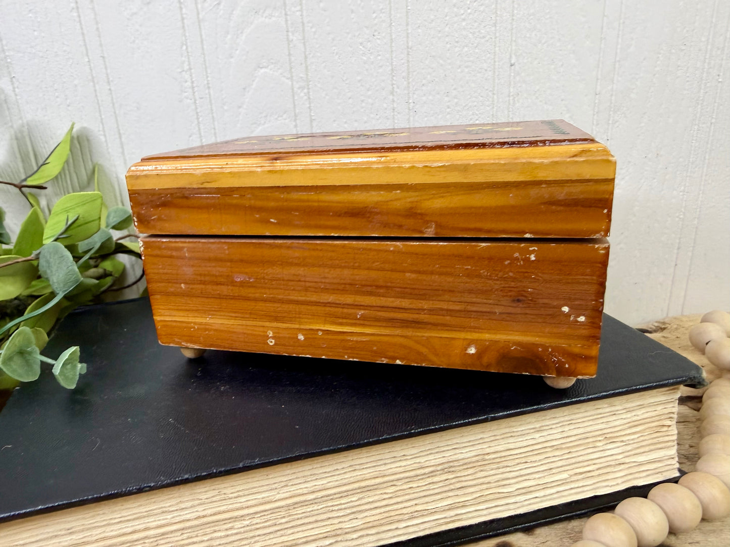Vintage Cedar Wood Souvenir Trinket Box