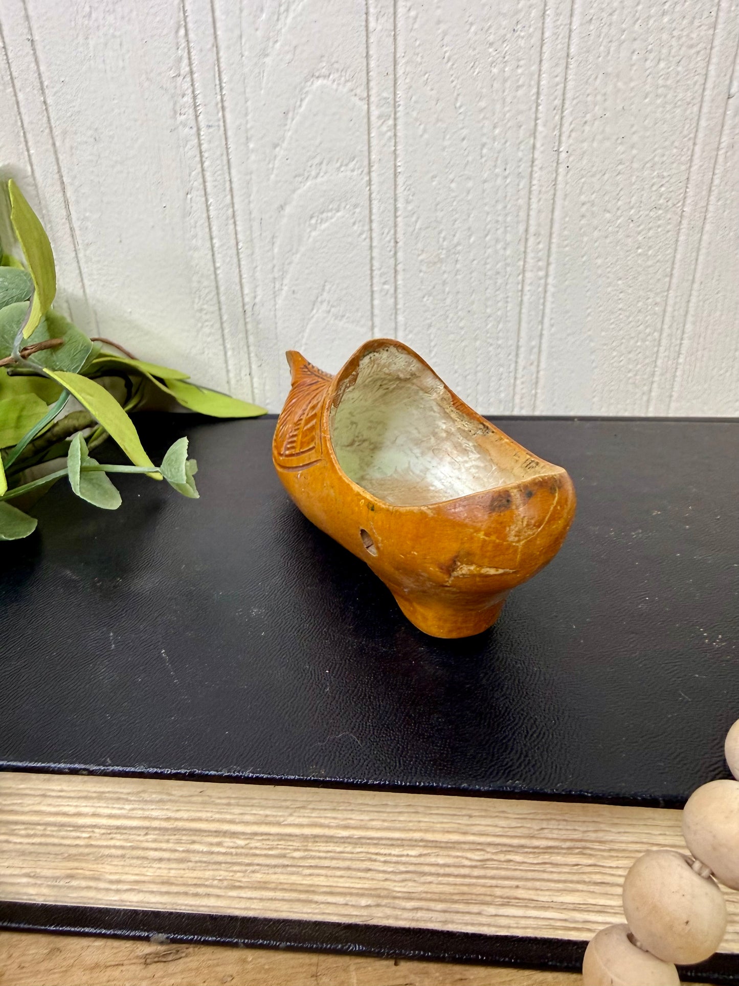 Vintage Hand-Carved Wooden Clog Souvenir