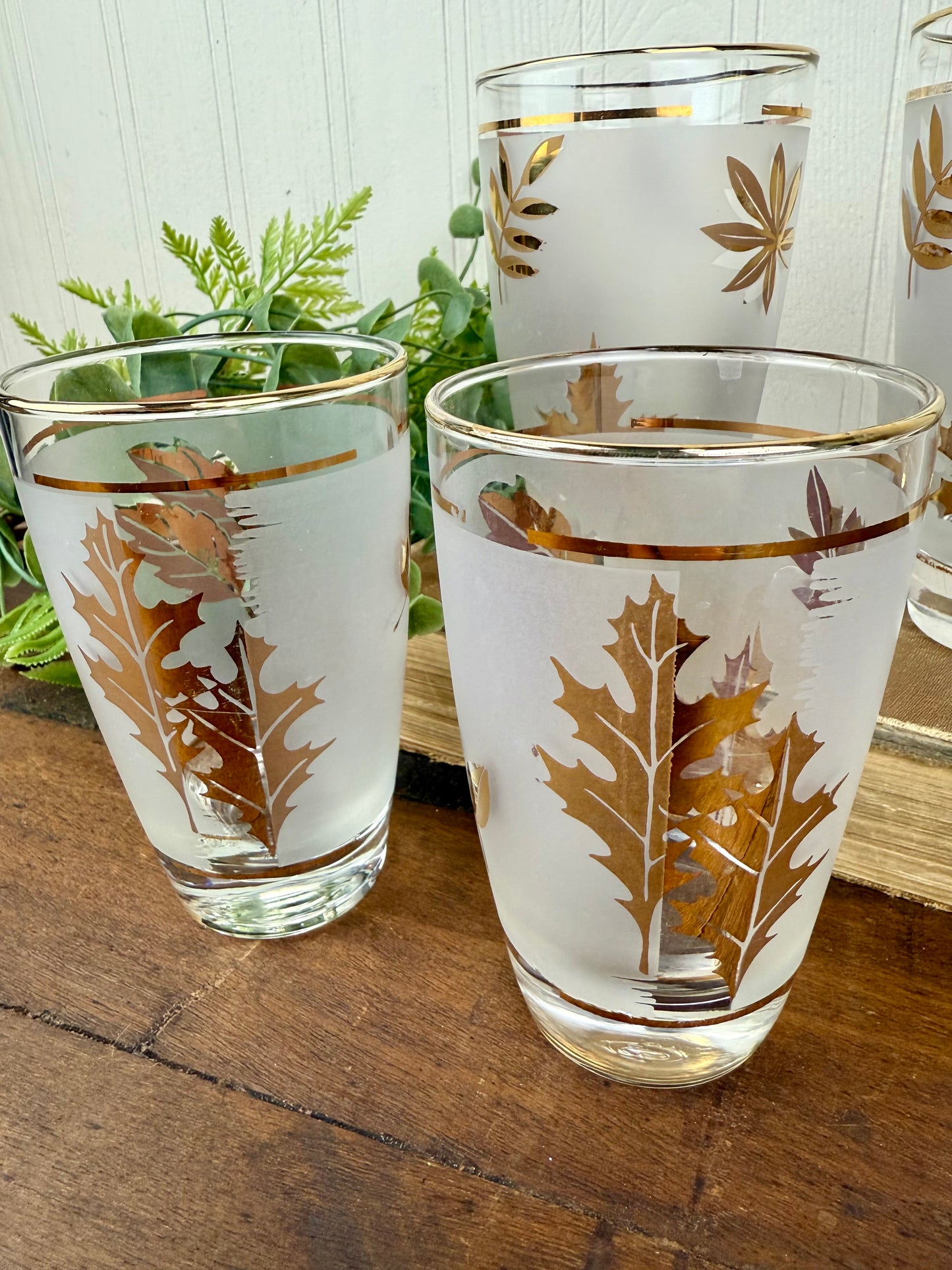 Vintage Libbey "Golden Foliage" Frosted Glasses