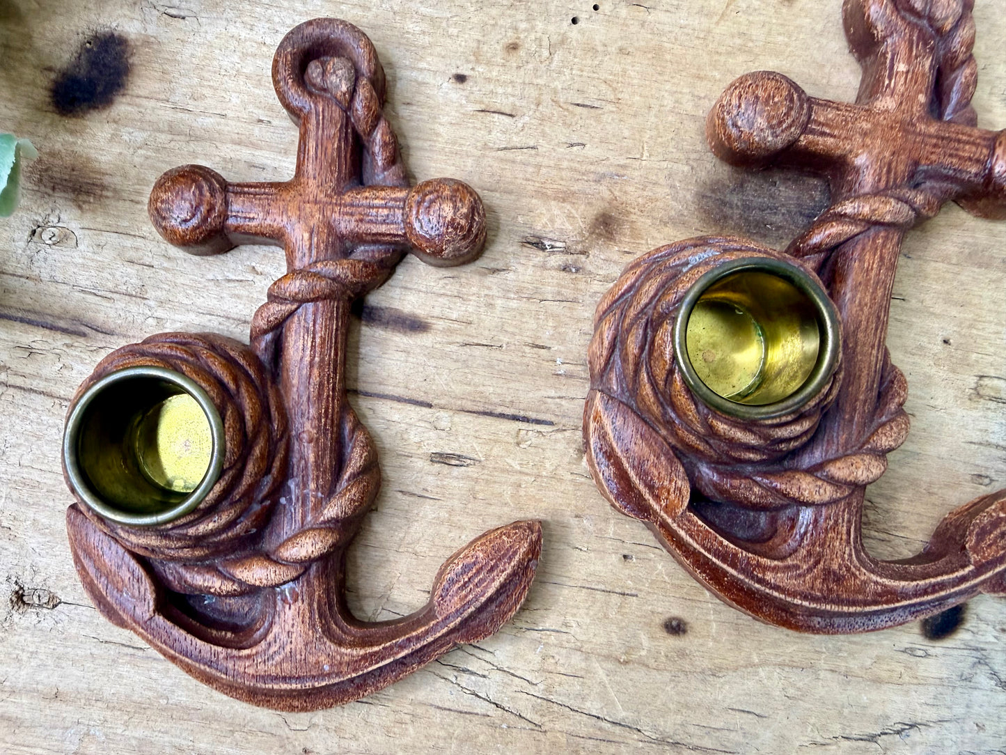 Vintage Syroco Wood Anchor Candle Holders
