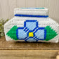 Vintage Plastic Canvas Storage Box with Blue Flowers