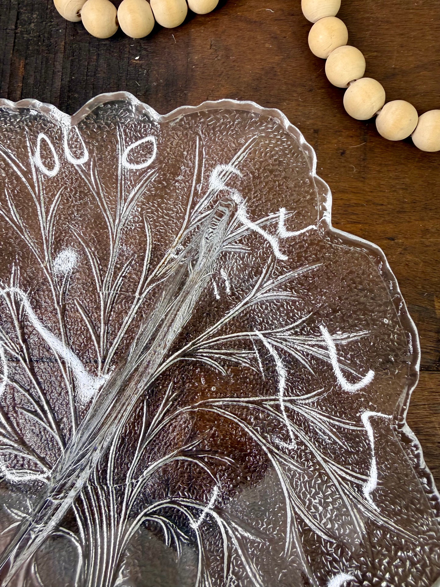 Vintage Indiana Glass Pebble Leaf Divided Relish Dish