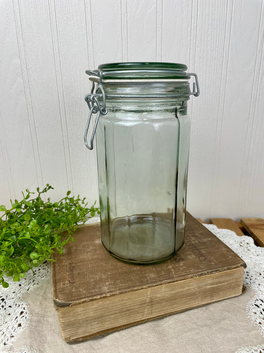 Vintage Tinted Glass Storage Jar with Clasp